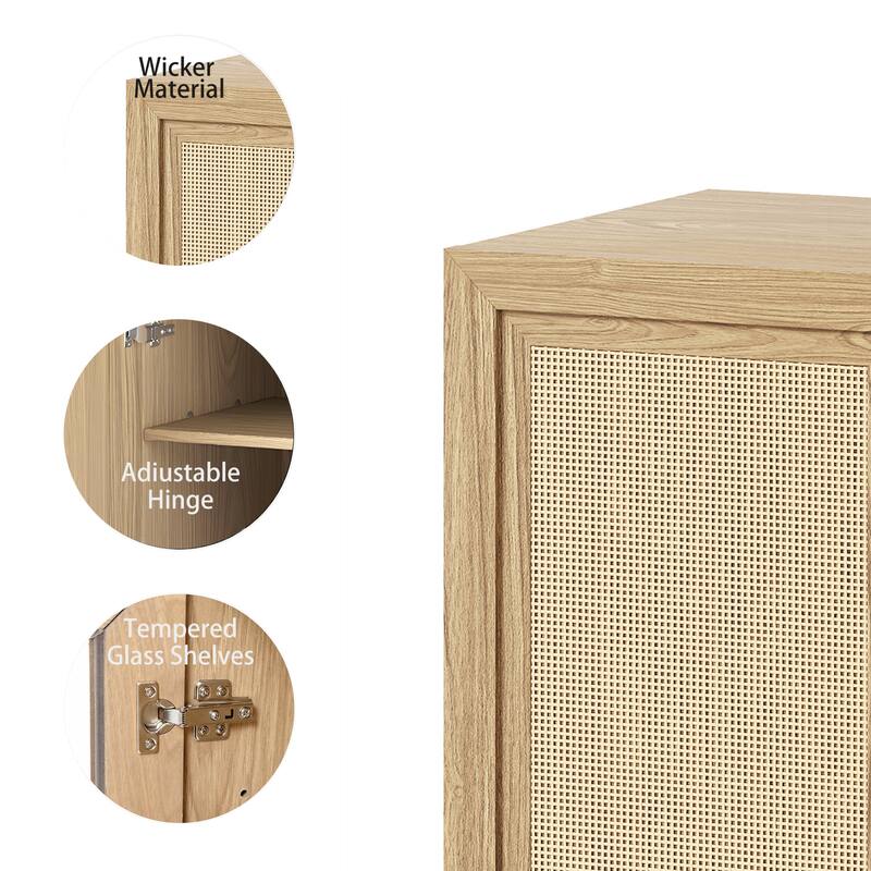 Modular Sideboard Cabinet with Storage Buffet Cabinet with Rattan Doors for Living Room Kitchen Dining Room Entryway