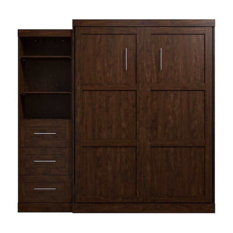 Bestar Pur Queen Murphy Bed with Shelving Unit and Drawers (90W)