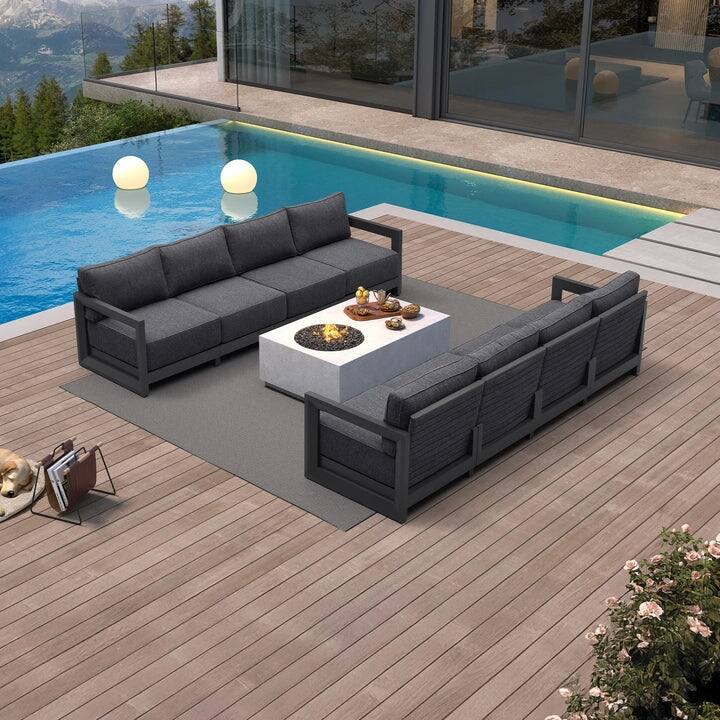 PURPLE LEAF Caesar Open-End Grey Outdoor Couch with 9.6" Thick for Yard Porch Deck Patio Conversation Sets - 8 Seats - Open-End