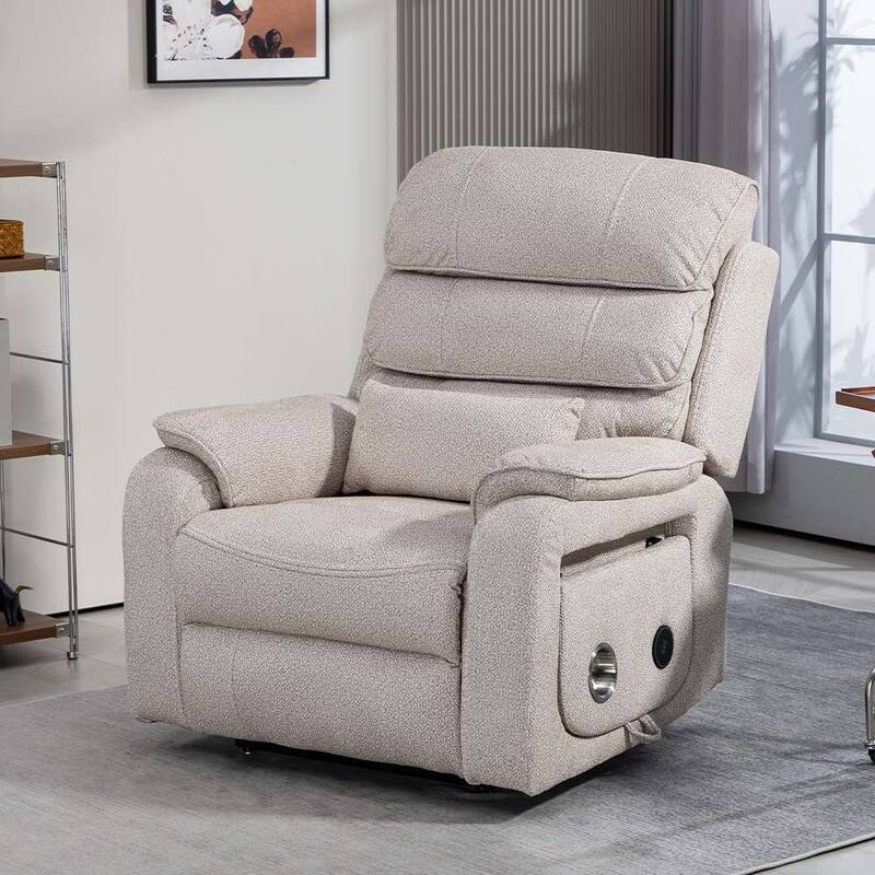Dual Motor Oversized 180° Lay Flat Chenille Power Lift Recliner Chair with Retractable Tray, Wireless Charge