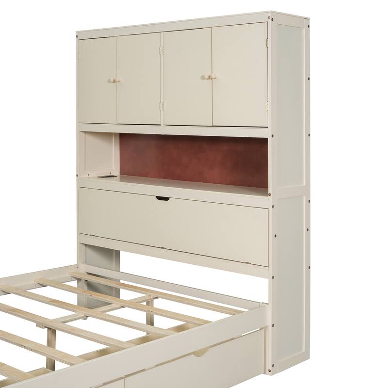 Full Wooden Storage Bed with Flip-Up Headboard & USB Charging