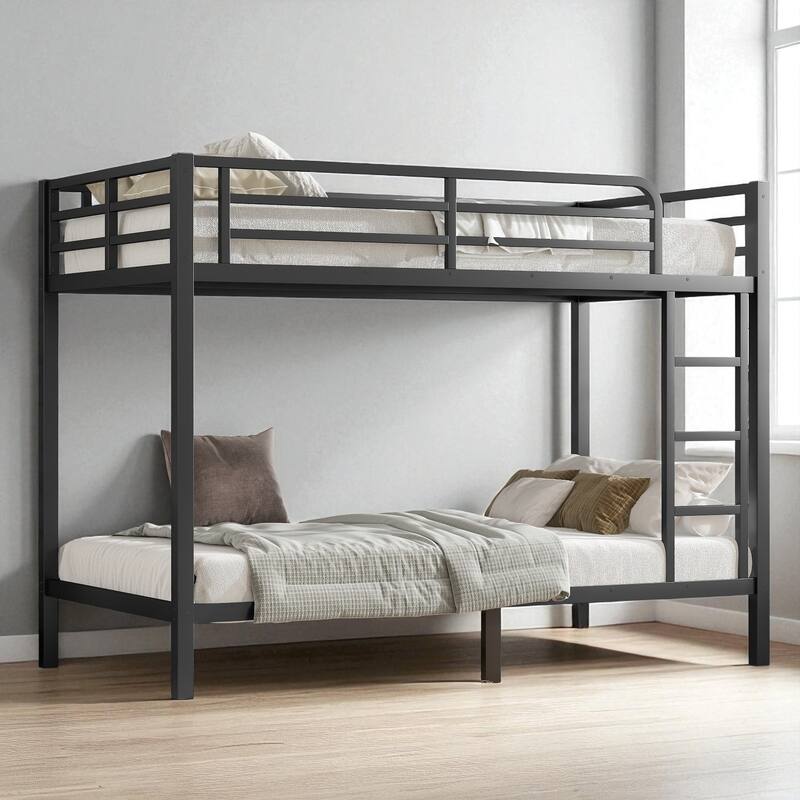 Metal Twin XL over Twin XL Bunk Bed for Teens & Adults, Heavy Duty Frame with Storage & Noise-Free Design - Black - Twin XL