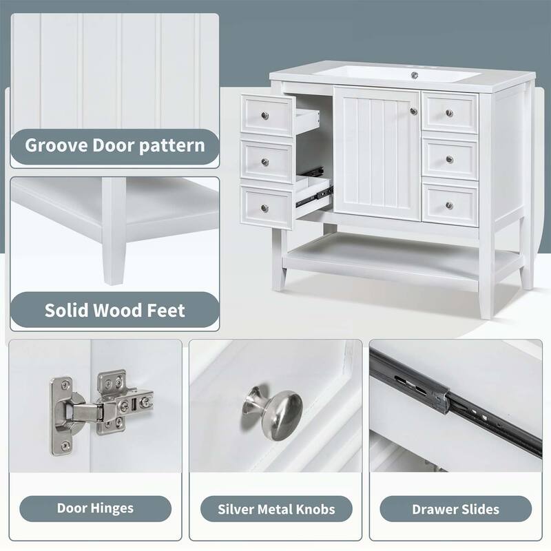 Bathroom Vanity with Sink,Cabinet,and Drawers,Open Shelf
