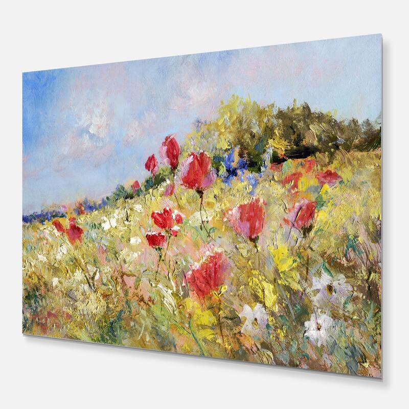 Designart 'Painted Poppies on Summer Meadow' Landscape Wall Metal Wall Art