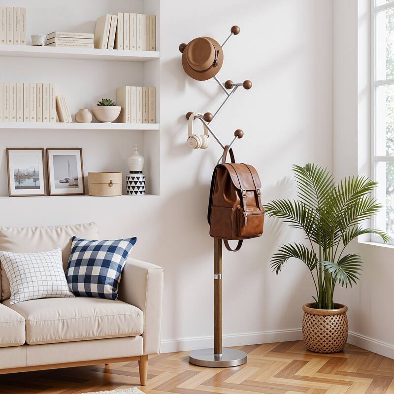 Coat Rack Freestanding, Metal Coat Tree with 8 or 9 Hooks and Heavy Duty Marble Base - 71.26”H x 14.96”W - Type A (8 Hooks)