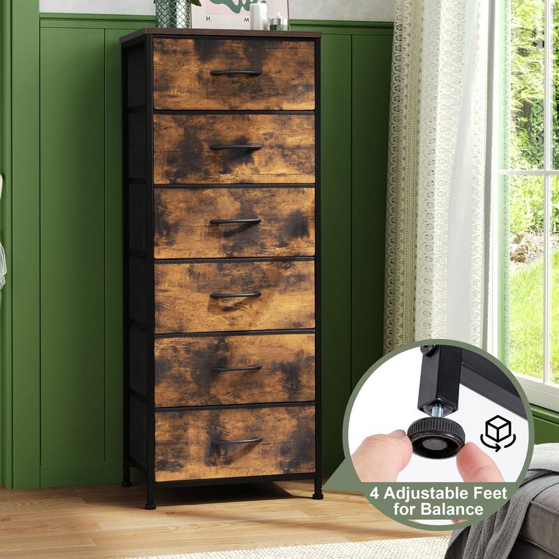 6 Drawers Chest - Vertical Storage Tower Steel / Wood / Fabric Dresser