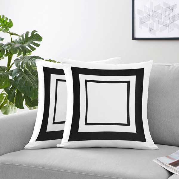 Sweet Jojo White Square Throw Pillows w Black Border Set of 2