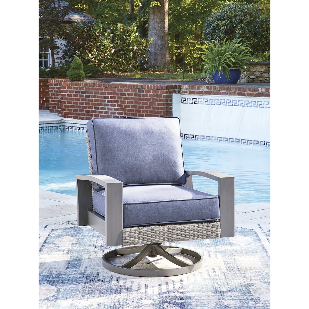 Signature Design by Ashley Dillon Beach Blue/Gray Outdoor Swivel Lounge Chair with Cushion