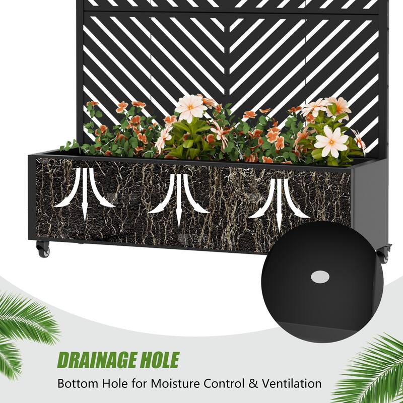 Outdoor Planters Metal Planter Box with Trellis with Wheels(Set of 2)