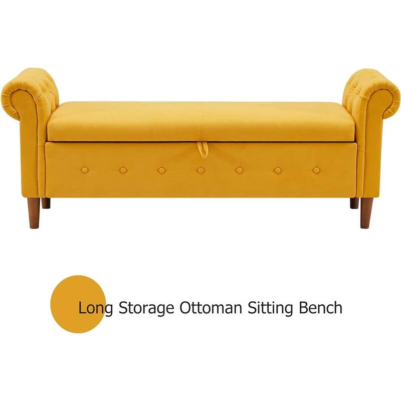 63" Linen Storage End of Bed, Multipurpose Rectangular Sofa Stool with 4 Rubber Wood Feet - 63×22.1×24.1inch
