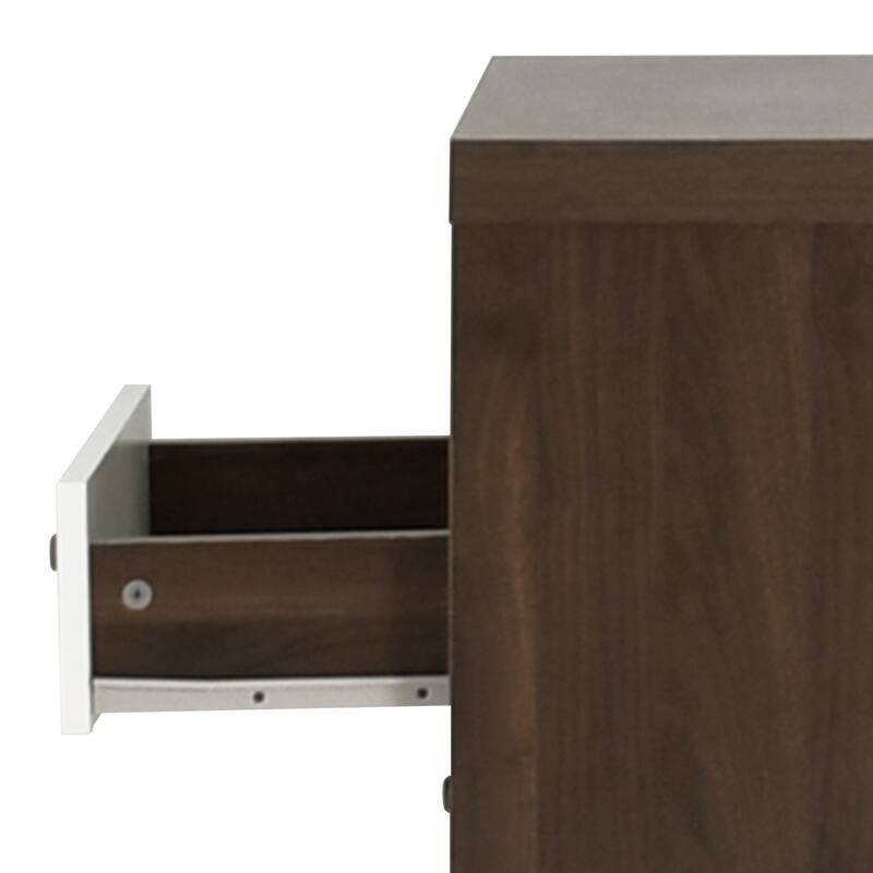 2-Drawer Nightstand with Mid-Century Design, Faux Wood Frame, and Rubberwood Legs, Storage Shelf
