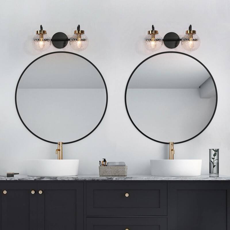 Mid-Century Modern Black Gold 2/4-Light Bathroom Vanity Light Glass Wall Sconce