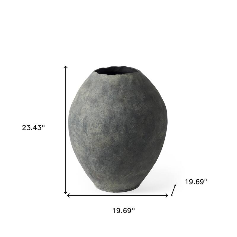 HomeRoots 23" Gray Oval Distressed Ceramic Floor Vase