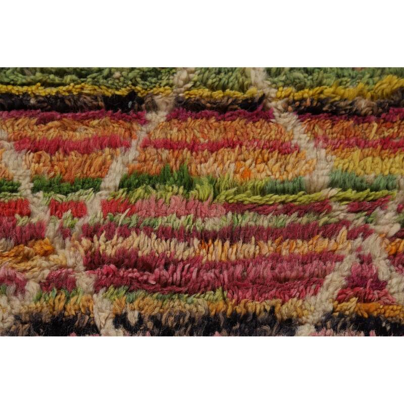 Hand Knotted Oriental 100% Wool Carpet Modern Geometric Multi-Colored Moroccan Area Rug - 6' 0'' X 4' 0''