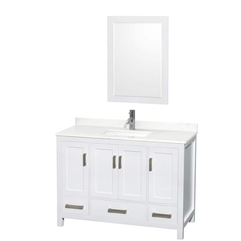 Wyndham Collection WCS141448S-QTZ-UNSM24 Sheffield 48" Free Standing - White / Giotto Quartz Top / Brushed Chrome