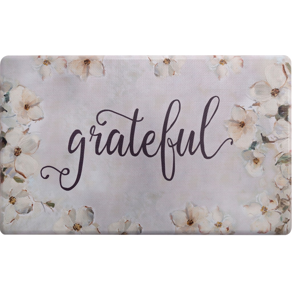 SoHome Cozy Living Grateful Floral Anti-Fatigue Kitchen Mat, Grey/Cream