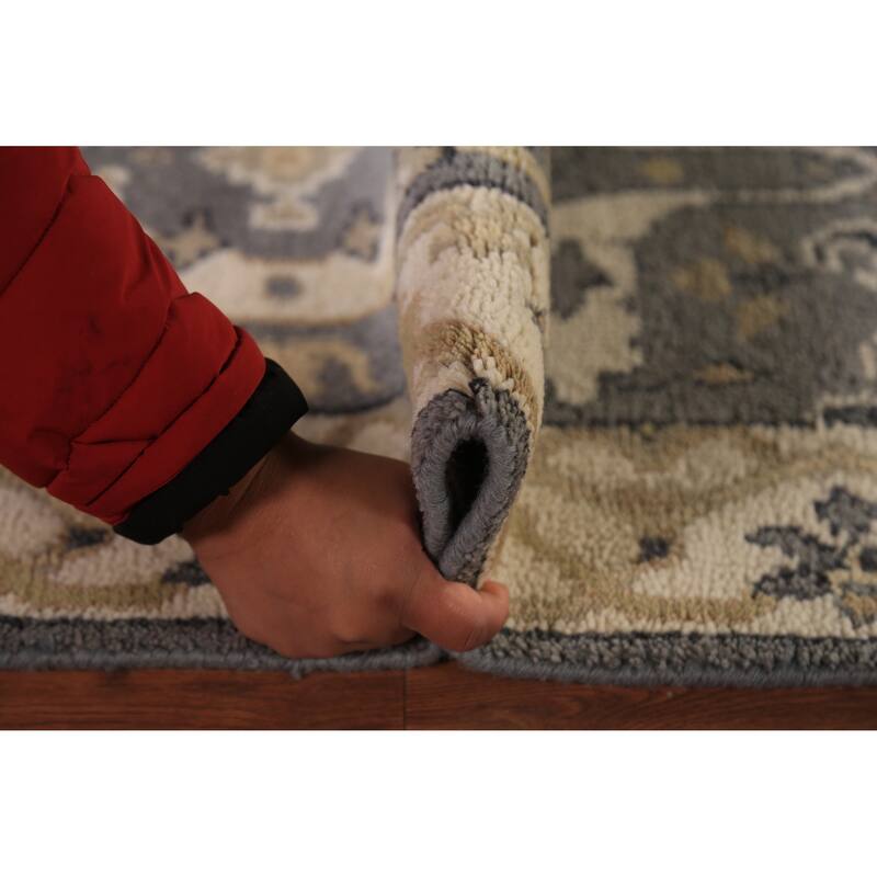Transitional Gray Oushak Indian Runner Rug Hand-Knotted Wool Carpet - 2'6" x 9'10"