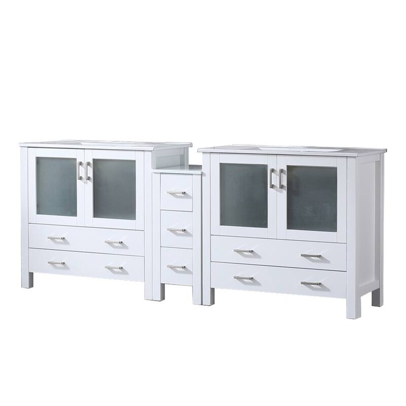 Volez Double Bath Vanity with Side Cabinet and White Ceramic Top