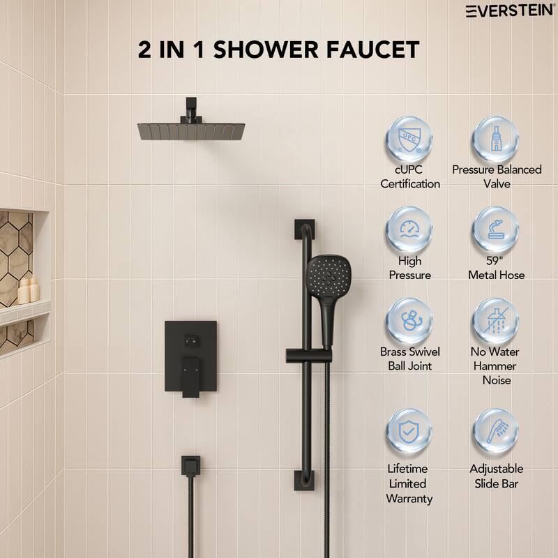 Pressure-Balanced Shower System ,10-Inch Rainfall Shower Faucet with 3-Function Handheld Shower