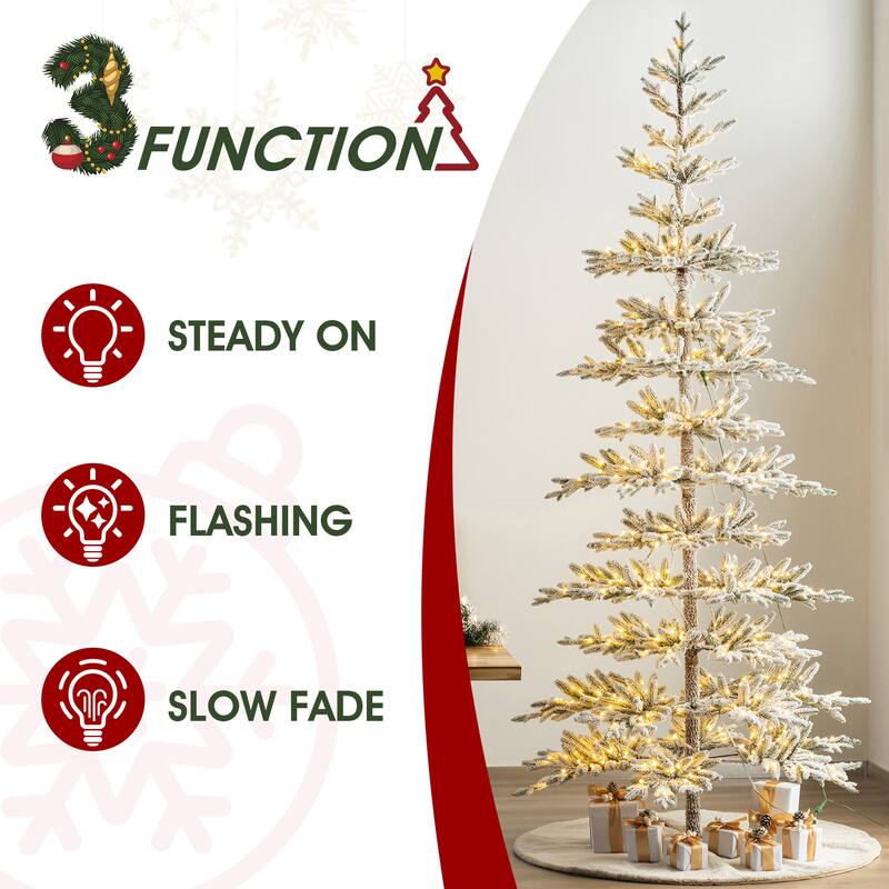 Glitzhome 6/7/9 FT Pre-Lit Flocked Slim Snowscape Fir Artificial Christmas Trees 2 or 3-Piece Set