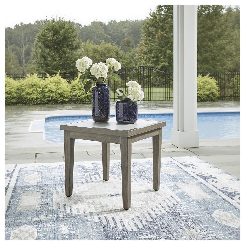 Signature Design by Ashley Rainier Ranch Brown/Beige Outdoor End Table - 23.7" W x 23.7" D x 22.05" H