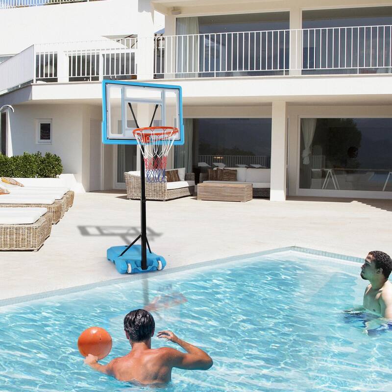 GYMAX Pool Basketball Hoop, Height Adjustable Swimming Pool Basketball Hoop With Fillable Base Built In Wheels Pool Basketball Hoop Poolside For Kids