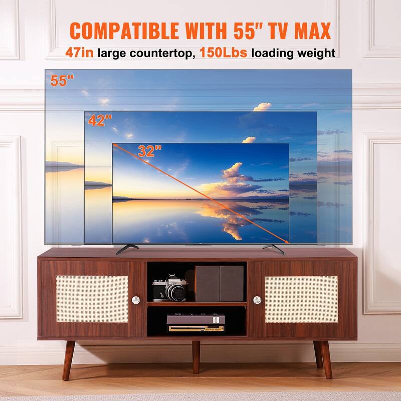 Mid Century Modern Rattan TV Console for Living Room and Media Room