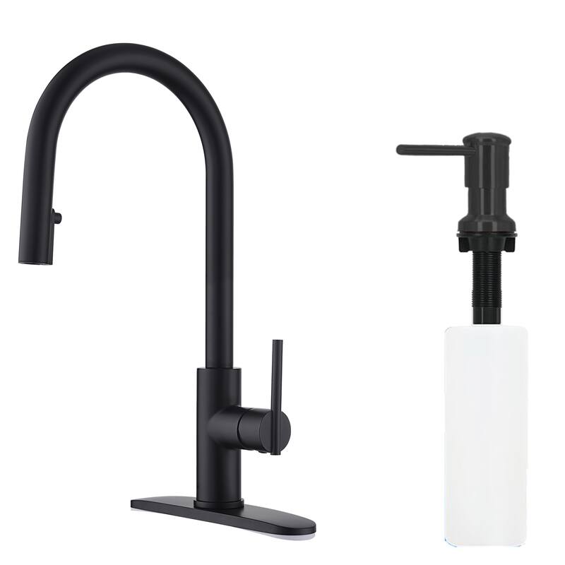 Single Handle Kitchen Faucet Pull Down Sprayer with Soap Dispenser - Black