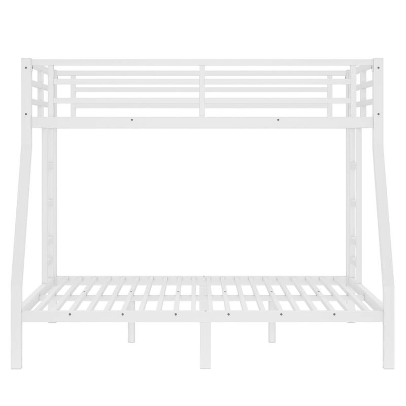 White Metal Twin over Full Bunk Bed Frame with Slats, 2 Side Ladder