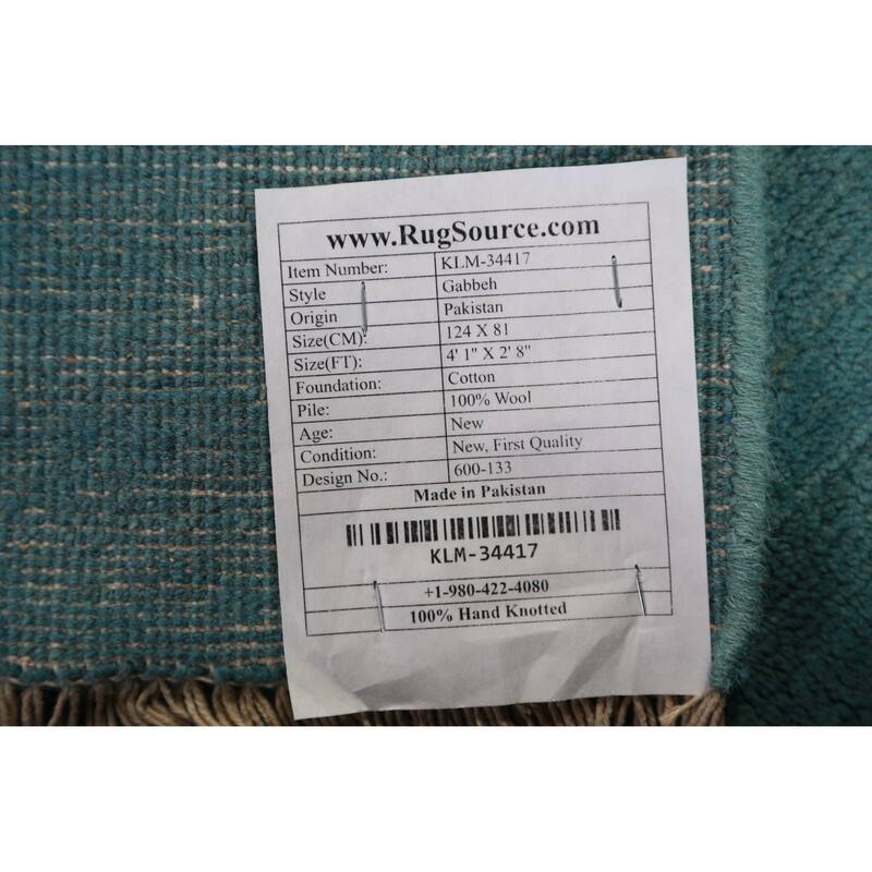 Modern Blue Gabbeh Oriental Accent Rug Handmade Wool Carpet - 2'8" x 4'1"