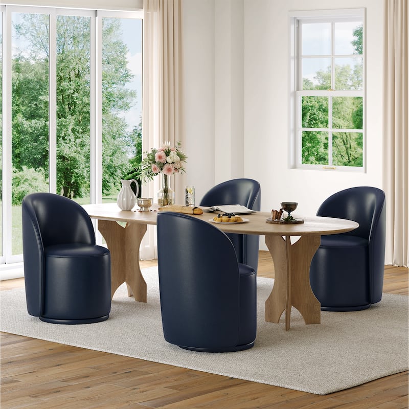 Modern Armless 360-Degree Swivel Dining Chair Barrel Chair - SET OF 4 - NAVY LEATHER