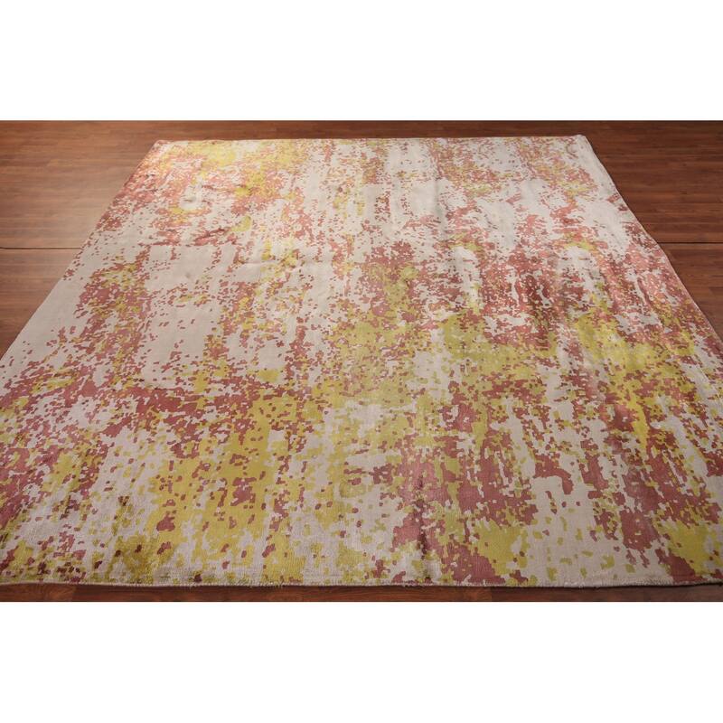 Contemporary Abstract Indian Square Rug Handmade Wool Carpet - 8'0" x 8'1"