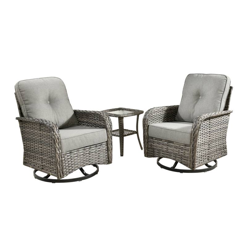 XIZZI 3-piece Outdoor Patio Wicker Swivel Chair Bistro Set
