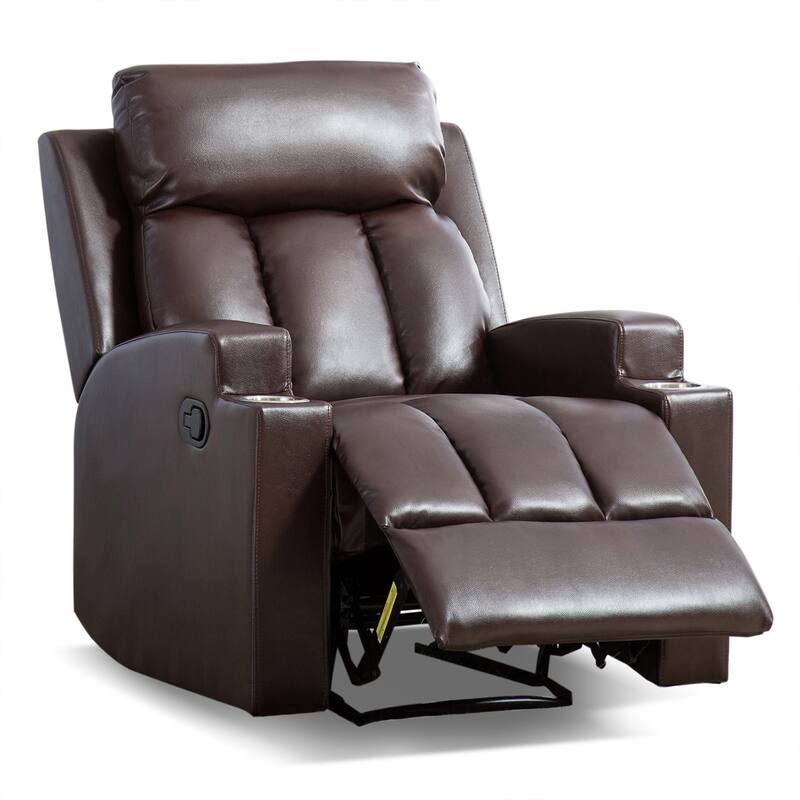 Massage and Heating Manual Recliner Chair with 2 Cup Holders Breathable Fabric