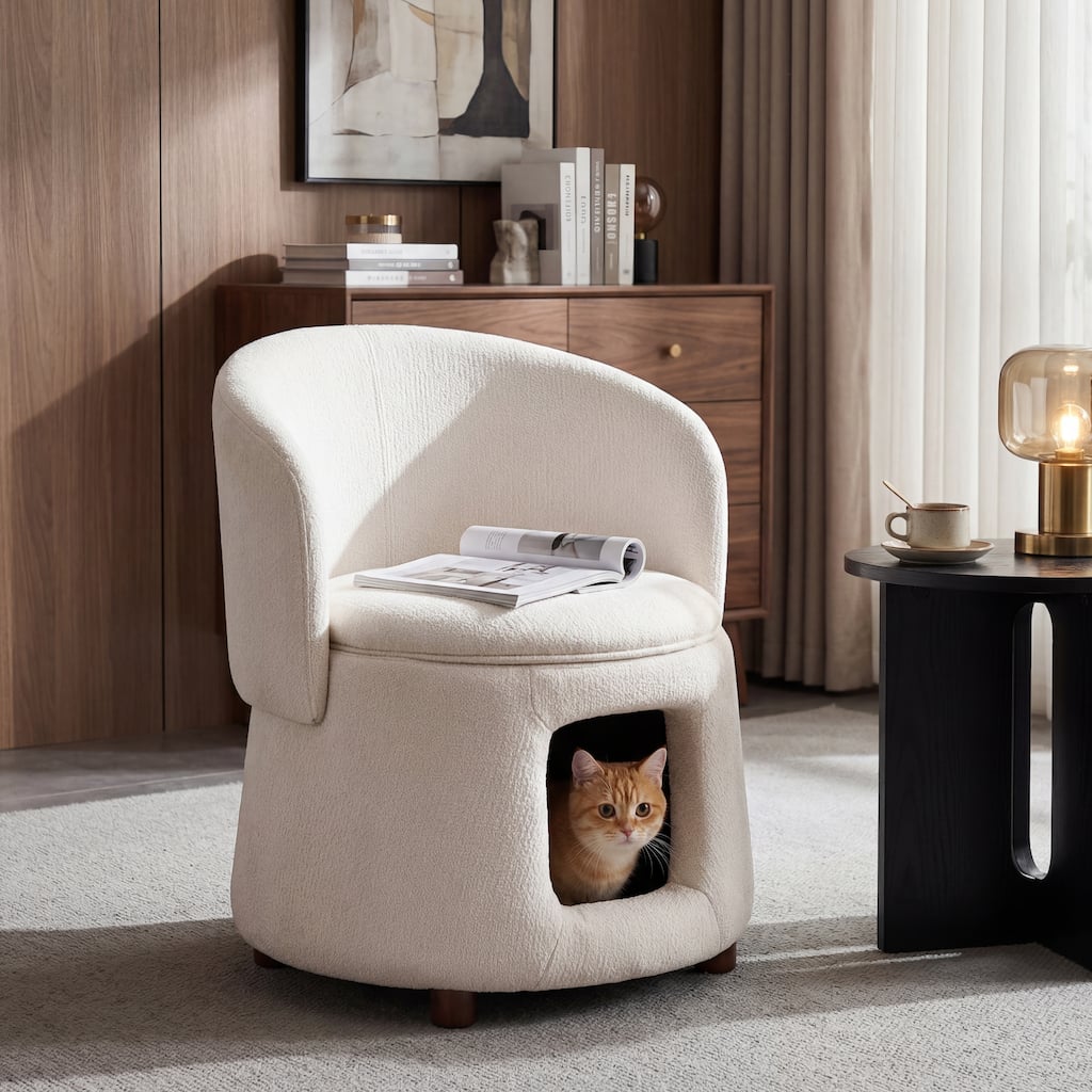 Christopher Knight Home - Modern 2-in-1 Acacia Upholstered Accent Chair with Hidden Pet-Friendly Nook & Convertible Storage Seat