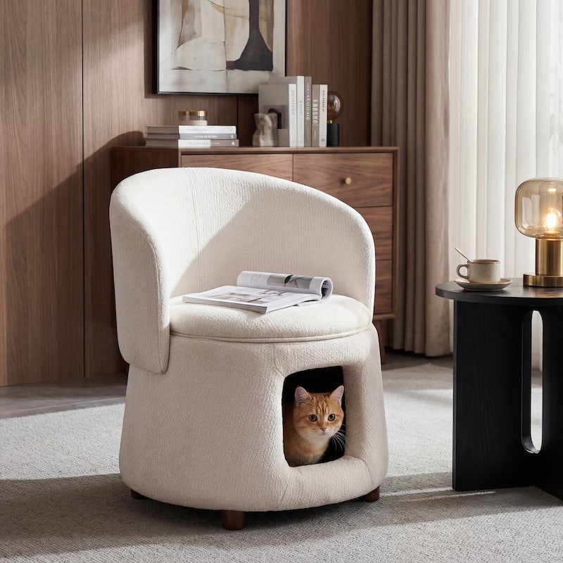 Christopher Knight Home - Modern 2-in-1 Acacia Upholstered Accent Chair with Hidden Pet-Friendly Nook & Convertible Storage Seat