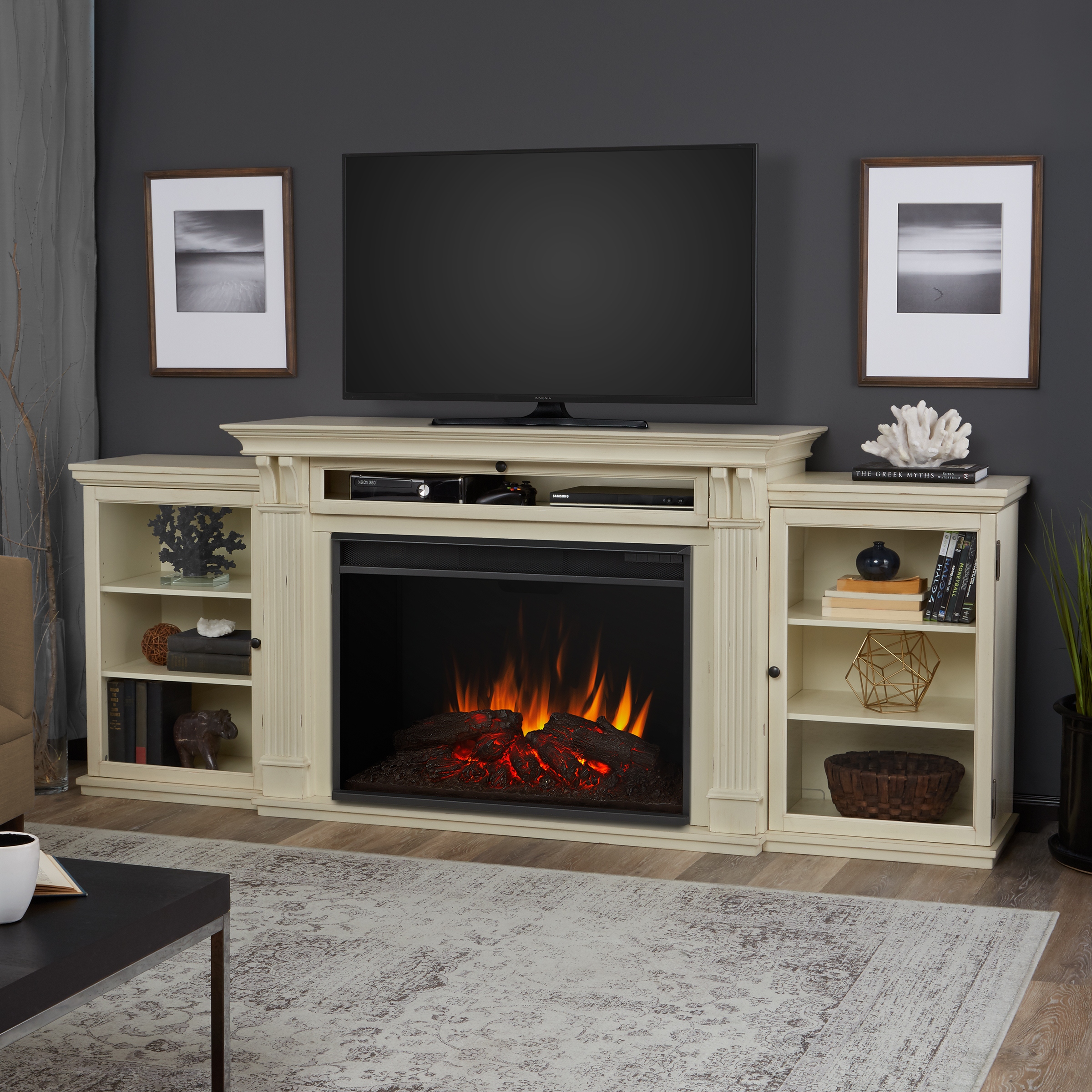 Real flame calie electric fireplace entertainment unit in sale white