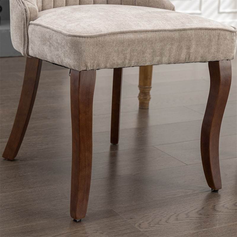 Linen Dining Chairs with Curved Solid Wood Legs (Set of 2)
