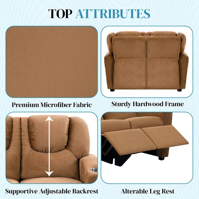 Kids Recliner Loveseat - Toddler Reclining Chair for Ages 3-5 with Cup Holders, Push-Back Recline, and Adjustable Footrest