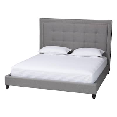 Baxton Studio Hirst Grey Linen Bed with Upholstered Headboard