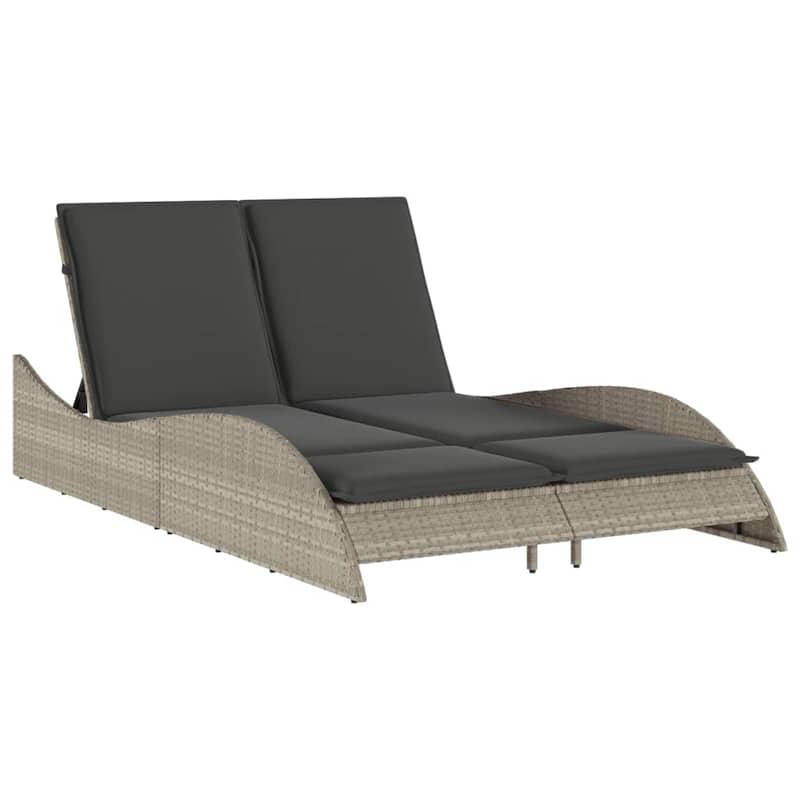 vidaXL Patio Sun Lounger Light Gray PE Rattan, Powder-Coated Steel Double - 44.9" x 80.7" x 28.7"/ 1