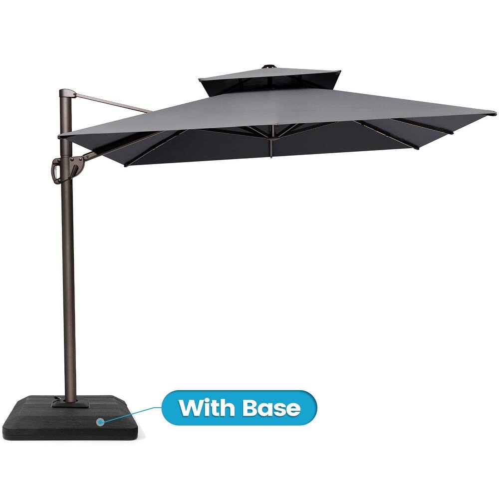 9 x 12 ft Outdoor Double Top Patio Cantilever Umbrella with 4-Piece Umbrella Base