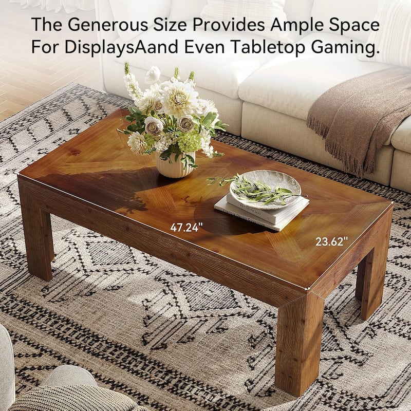 Rectangular Coffee Table, 47-Inch Solid Wood Living Room Coffee Table - 47.2" L × 23.62" W × 17.7" H