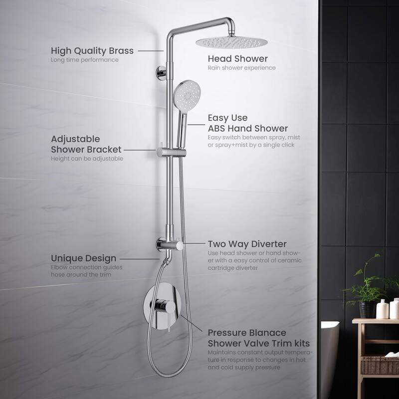 Circular Pressure Balanced 2-Function Shower Column with Rough In Valve