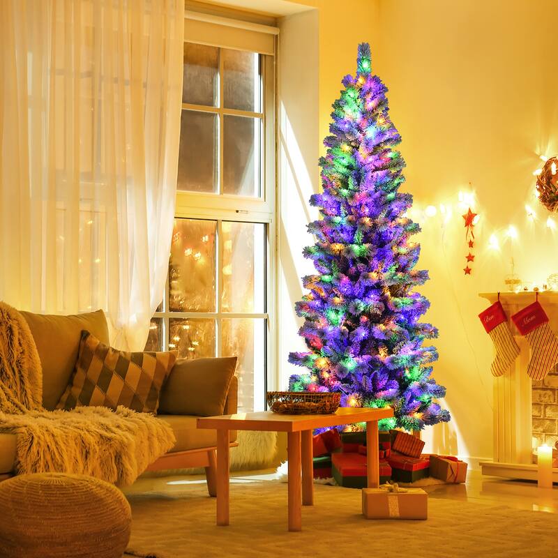 Costway 7.5FT Pre-Lit Hinged Christmas Tree Snow Flocked w/9 Modes - See Details