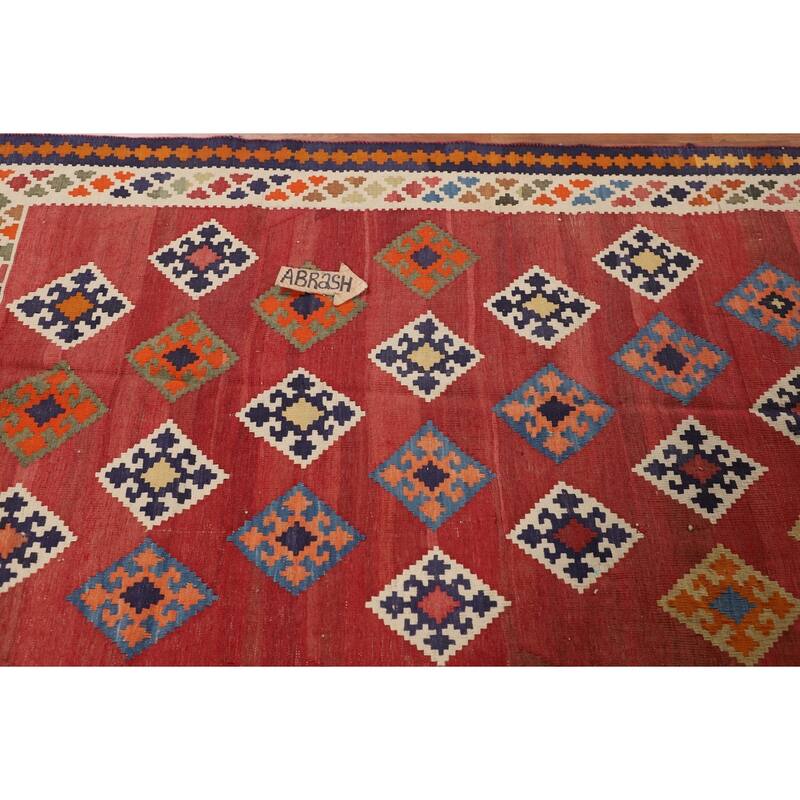 Kilim Qashqai Persian Vintage Rug Flatweave Bedroom Red Wool Carpet - 4'2"x 7'2"
