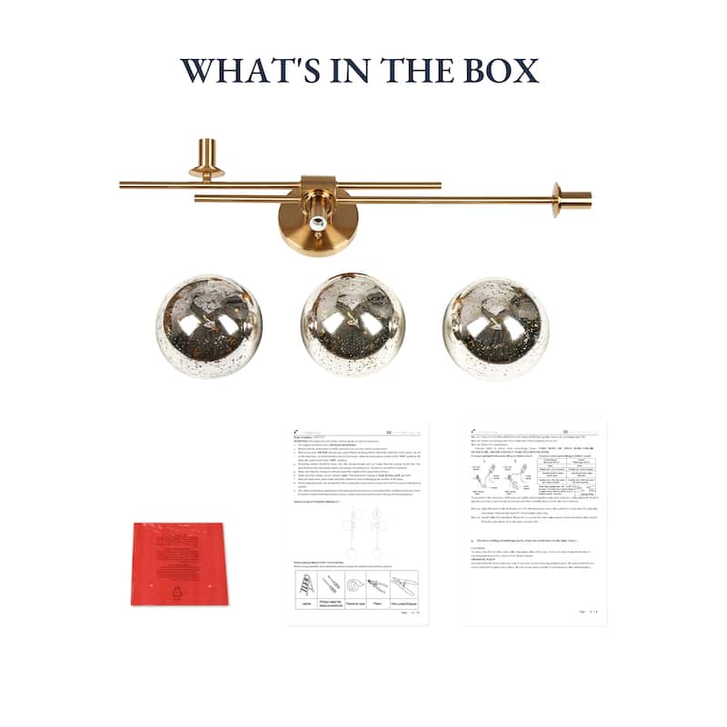 Bela Modern Glam Gold 3-Light Chandelier Wall Sconce Orb Mercury Glass Vanity Light - W12" x H30"