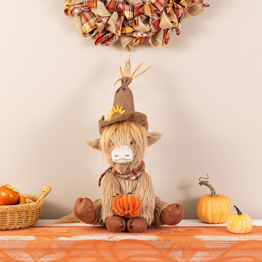 Glitzhome 17.75"H Fall Fabric Highland Cow Shelf Sitter