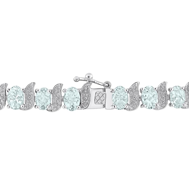 Miadora 11 1/5ct TGW Oval Aquamarine Diamond Accent S Link Tennis Bracelet Sterling Silver