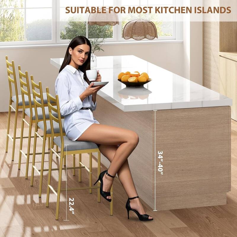 Faux Leather Upholstered 22 Inch Counter Height Barstools Set of 2